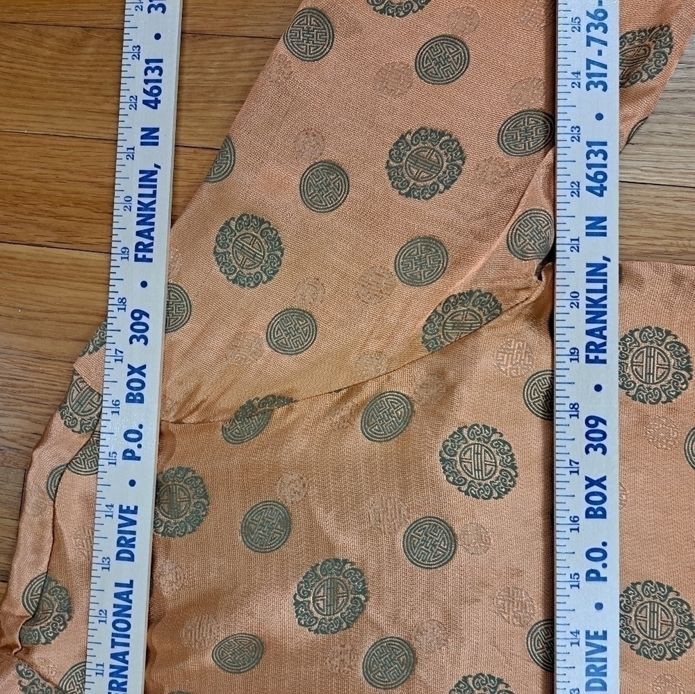 Vtg Silk Large Orange Metalic Green Medallion Open Front Jacket Kimono Asian Nic - Picture 5 of 10